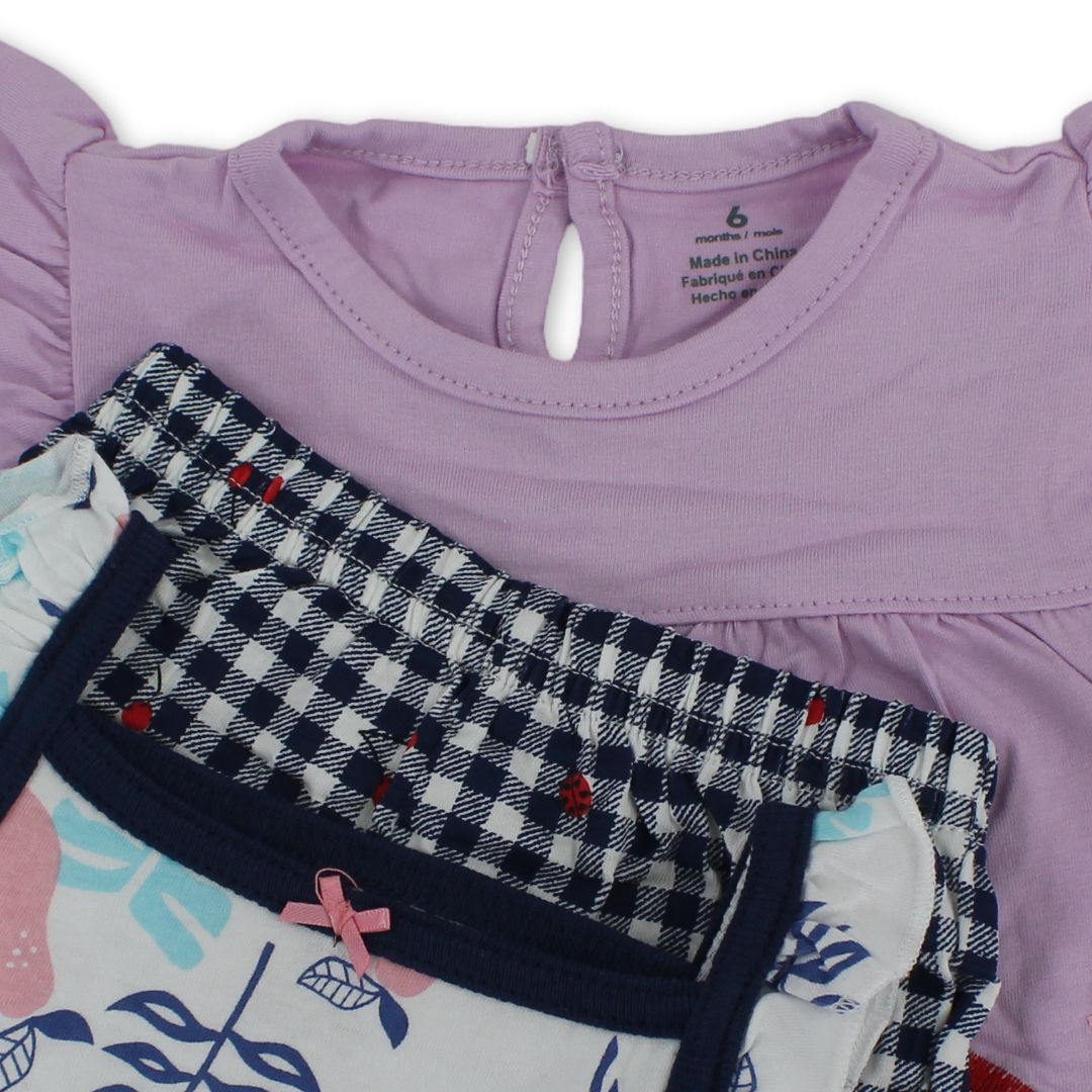 Baby Girls Cotton 3-Piece Outfit Set – Purple with Unicorn Embroidery
