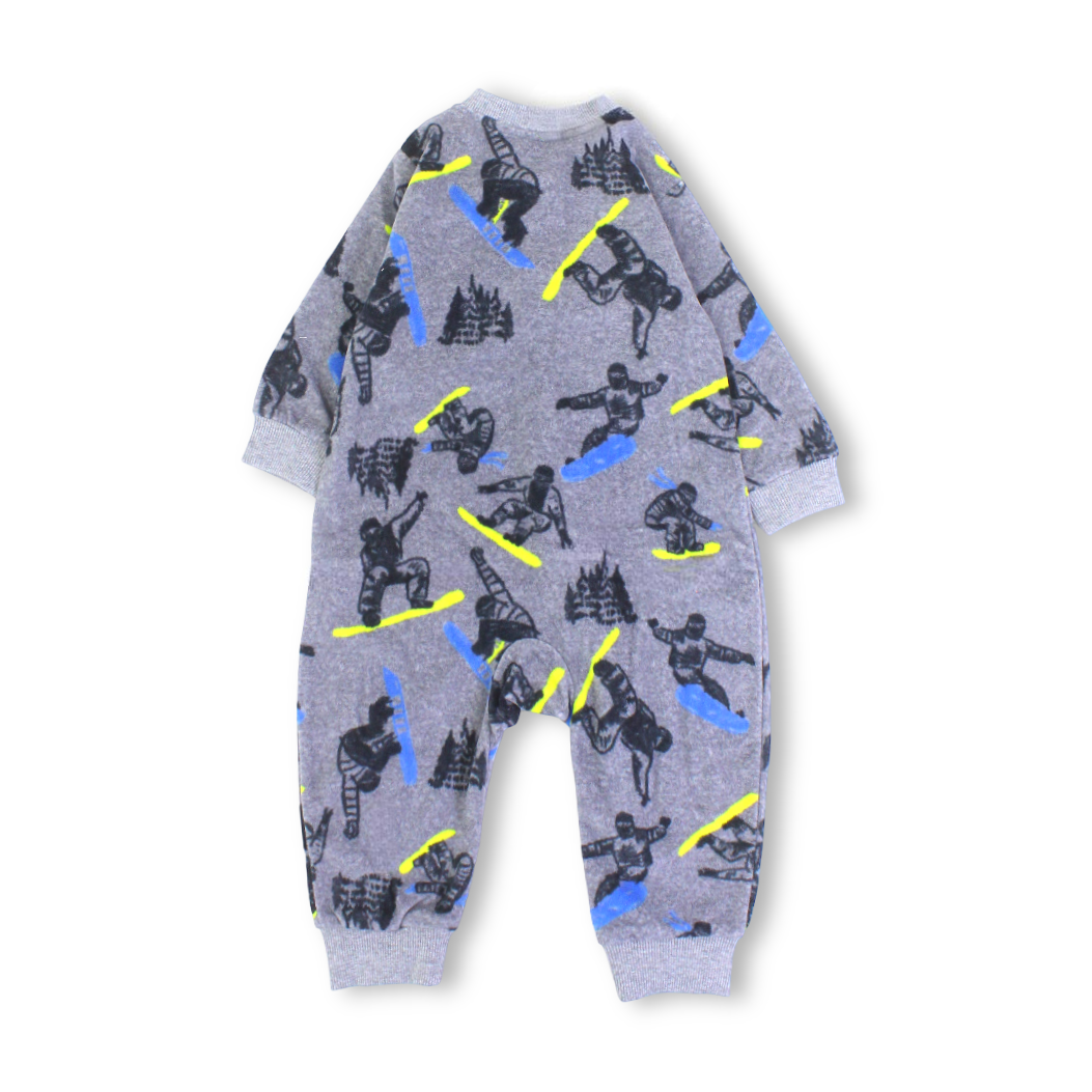 Baby Boys Velvet Footless Onesie – Grey with "The Man" Design