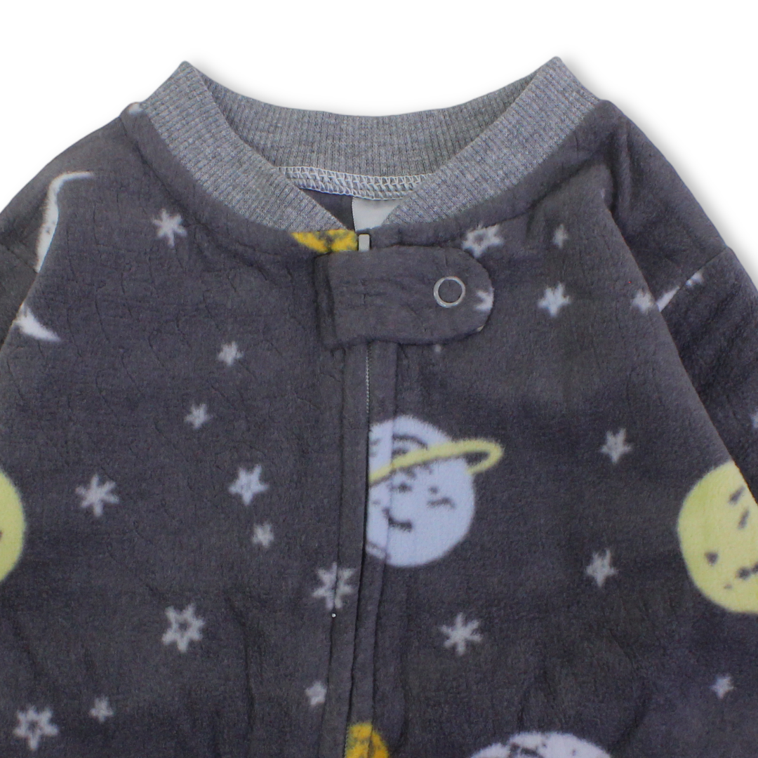 Baby Boys Velvet Baby Footie – Grey with Space Print