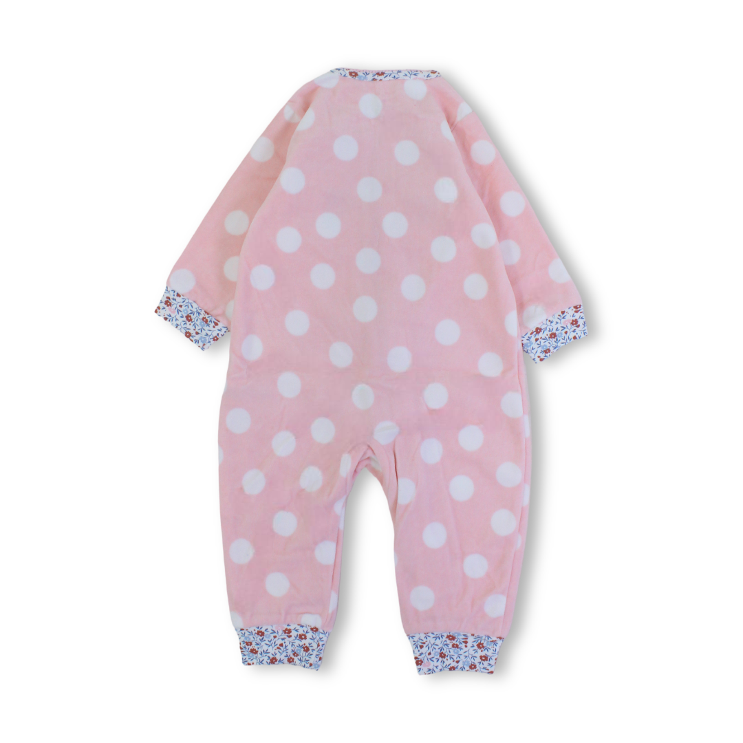 Baby Girls Velvet Footless Onesie – Pink with Owl Design