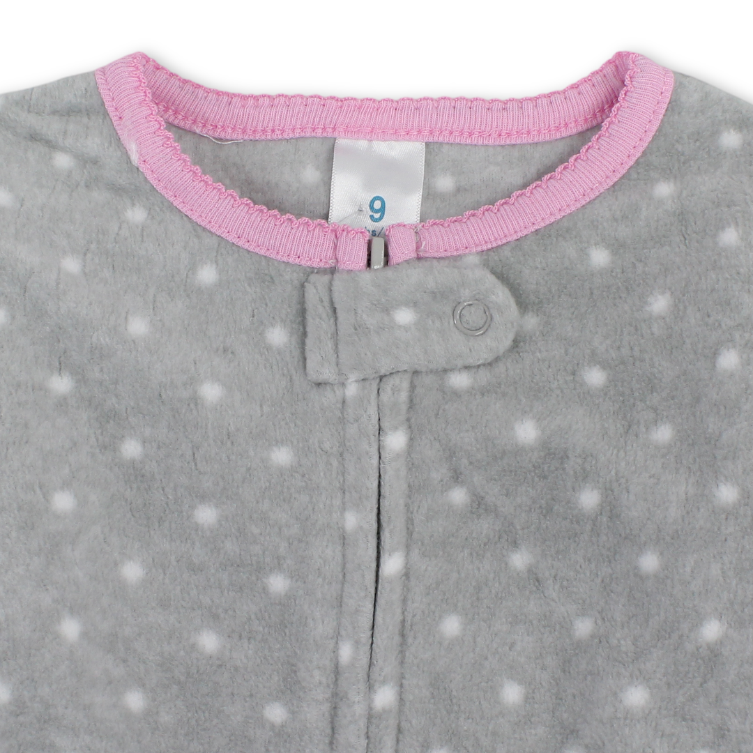 Baby Girls Velvet Footless Onesie – Grey with Floral Bouquet Embroidery