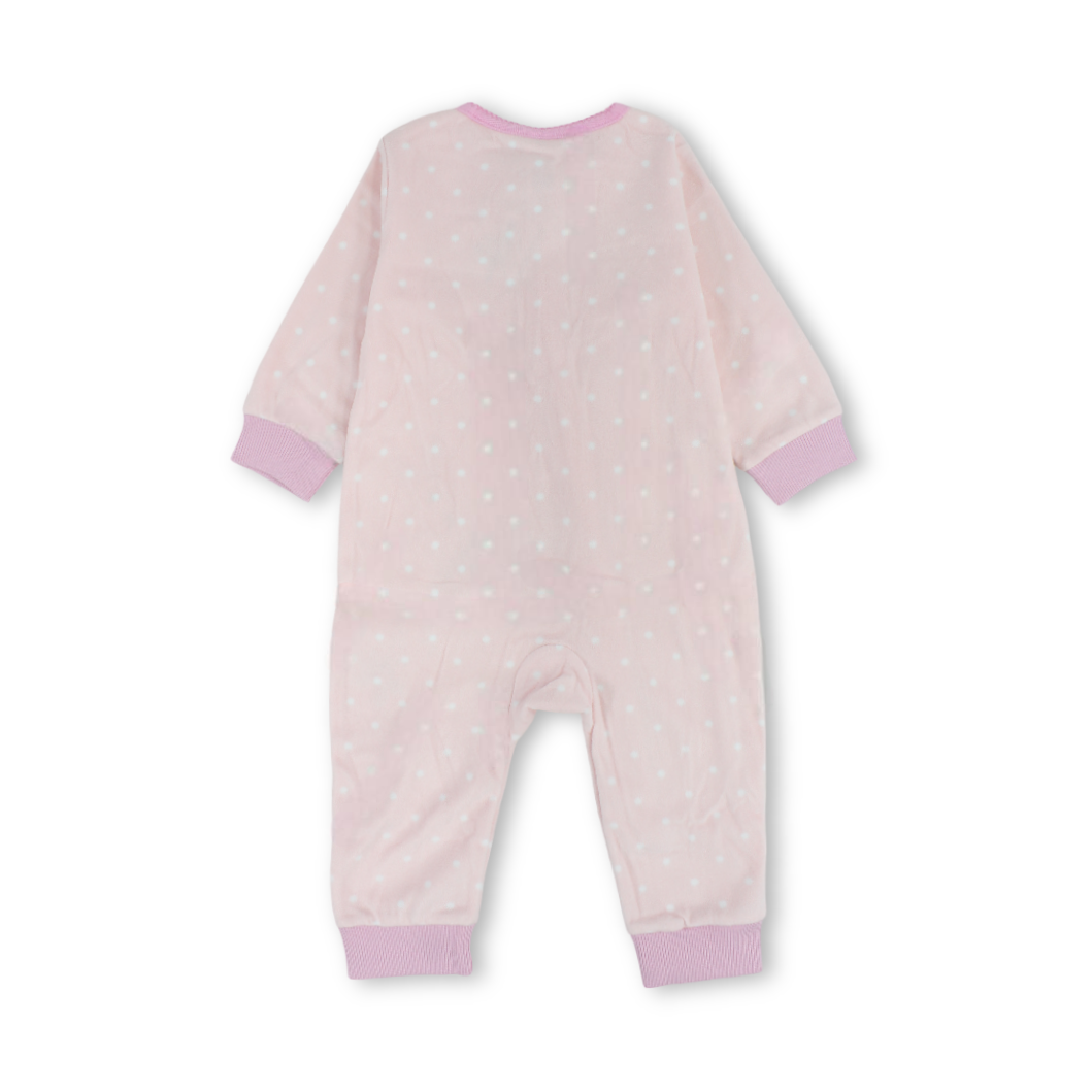 Baby Girls Velvet Footless Onesie – Pink with Bunny Holding Bouquet of Flowers Embroidery