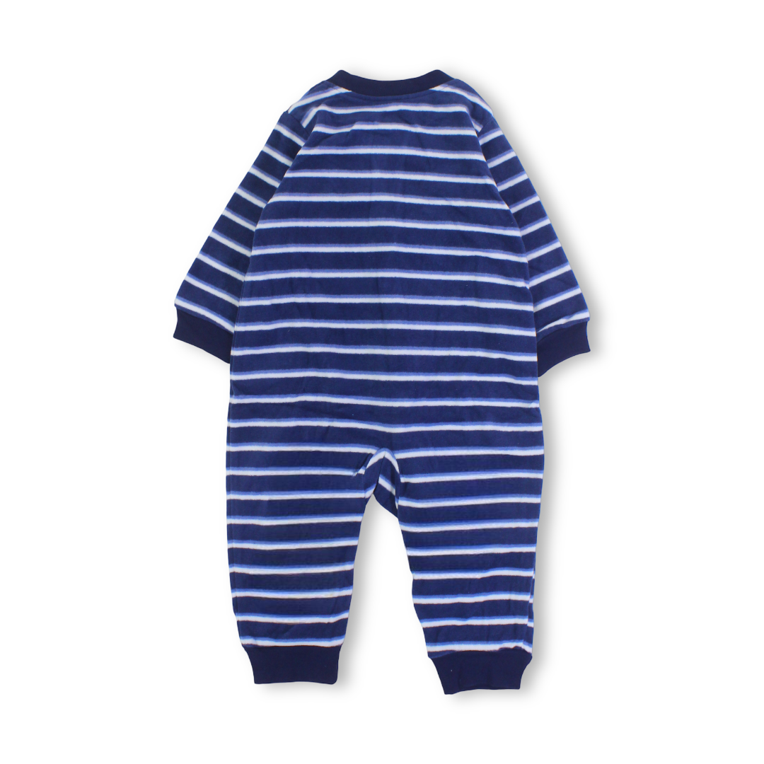Baby Boys Velvet Footless Onesie – Striped Navy with Fox Design