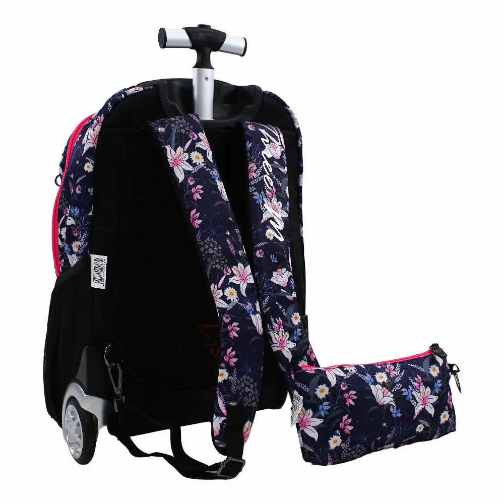 Floral School Set – 20 Inches (Trolley Bag + Pencil case)