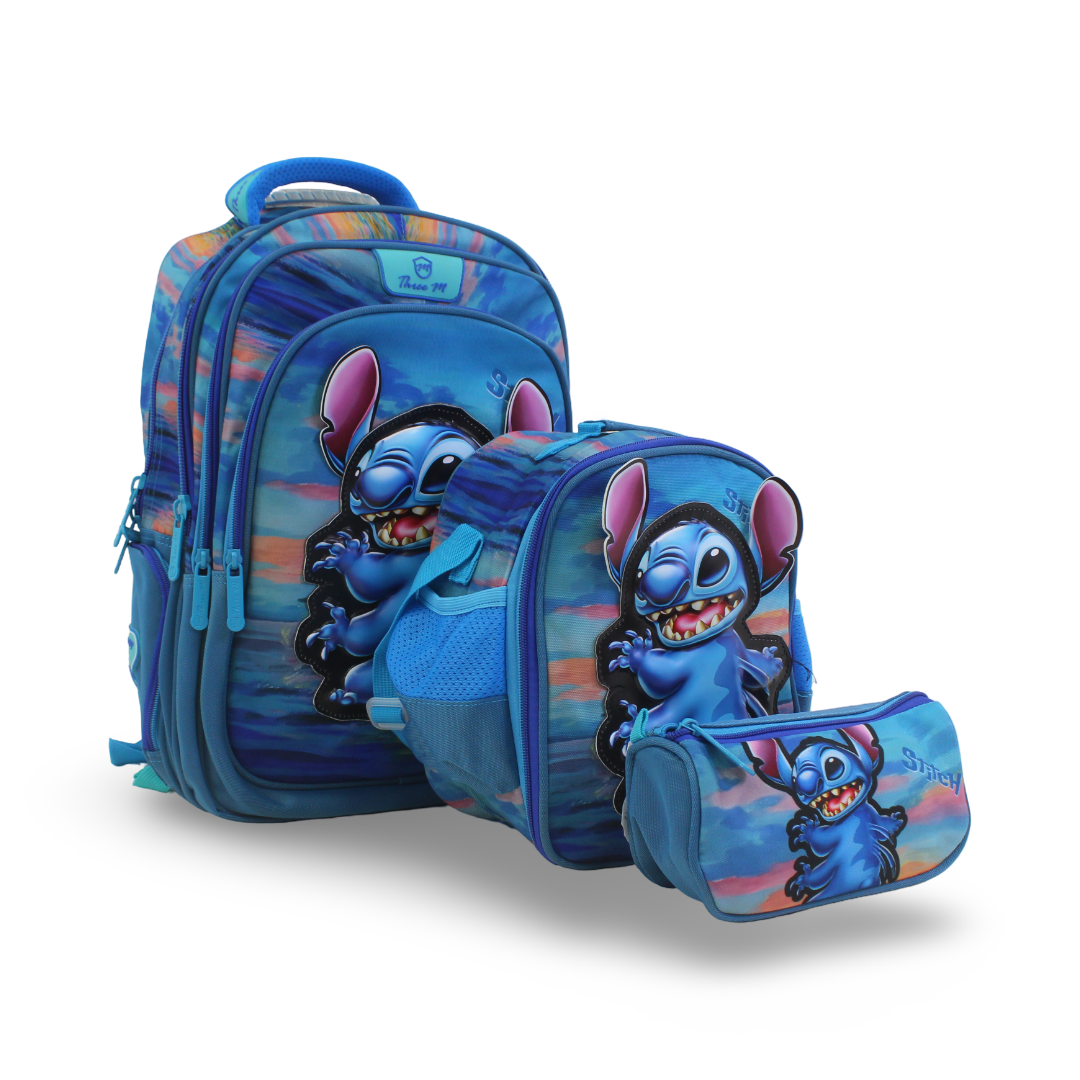 3M Stitch School Set 18 Inches – Turquoise with Backpack, Lunch Bag & Pencil Case
