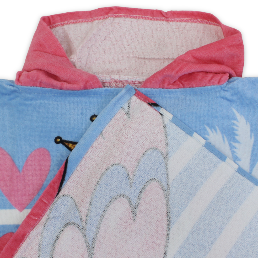 Girls Poncho – Baby Blue with Flamingo Print
