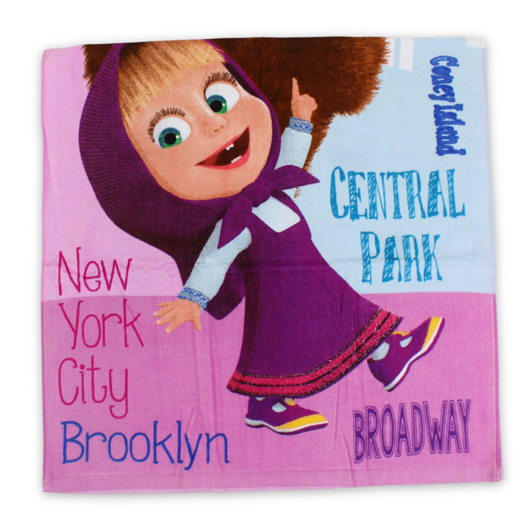 Girls Beach Towel – Pink with Masha Print - Clothing - Konooz
