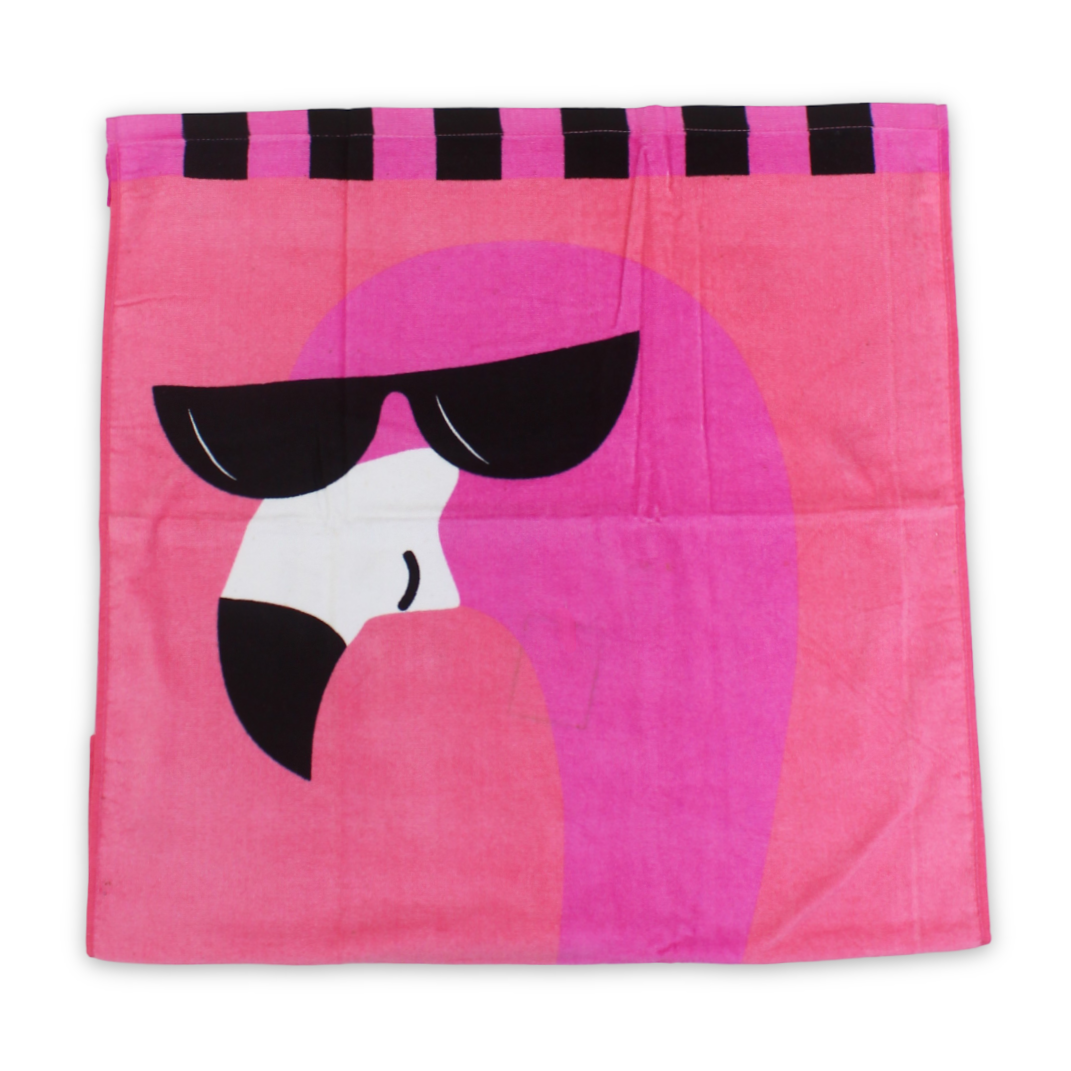Girls Beach Towel – Pink with Flamngo Print - Clothing - Konooz