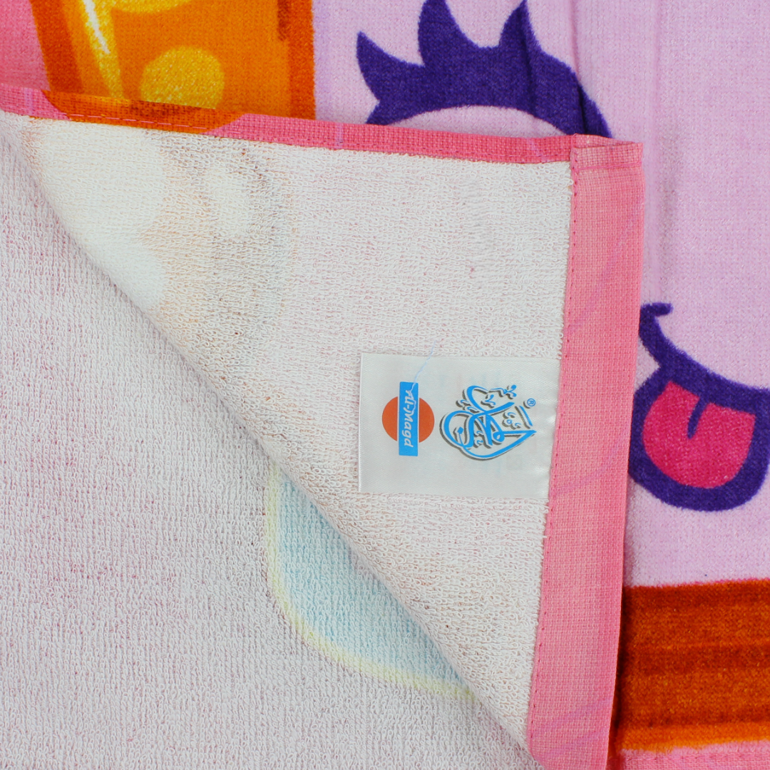Girls Beach Towel – Pink with Miss Pops Print