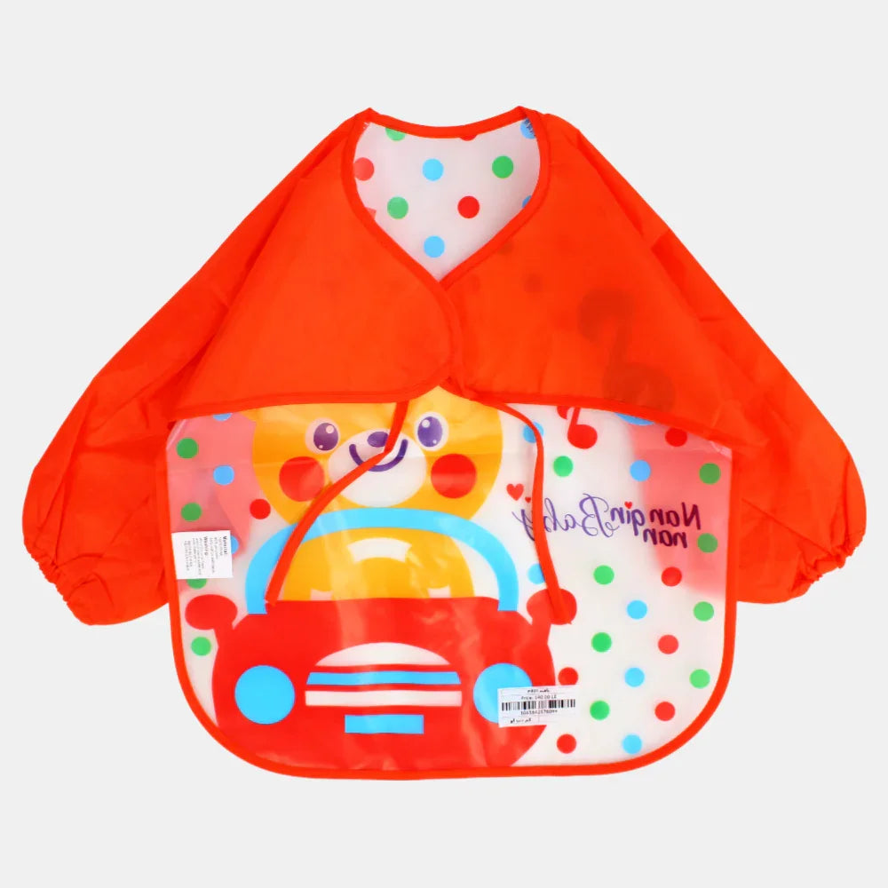 Baby Long-Sleeved Bib – Orange with Bear Design