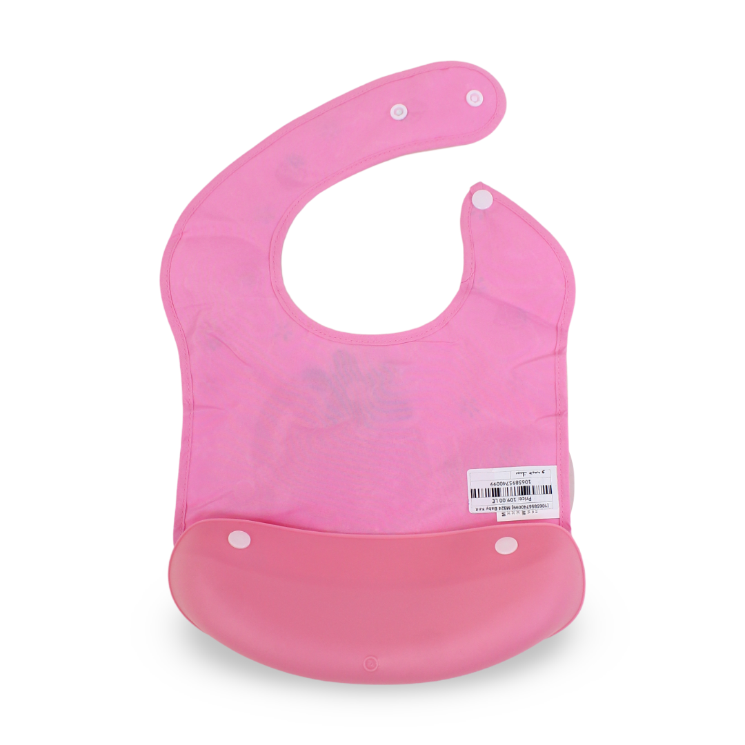 Silicone Baby Bib with Food-Catching Pocket – Pink with Strawberry Print