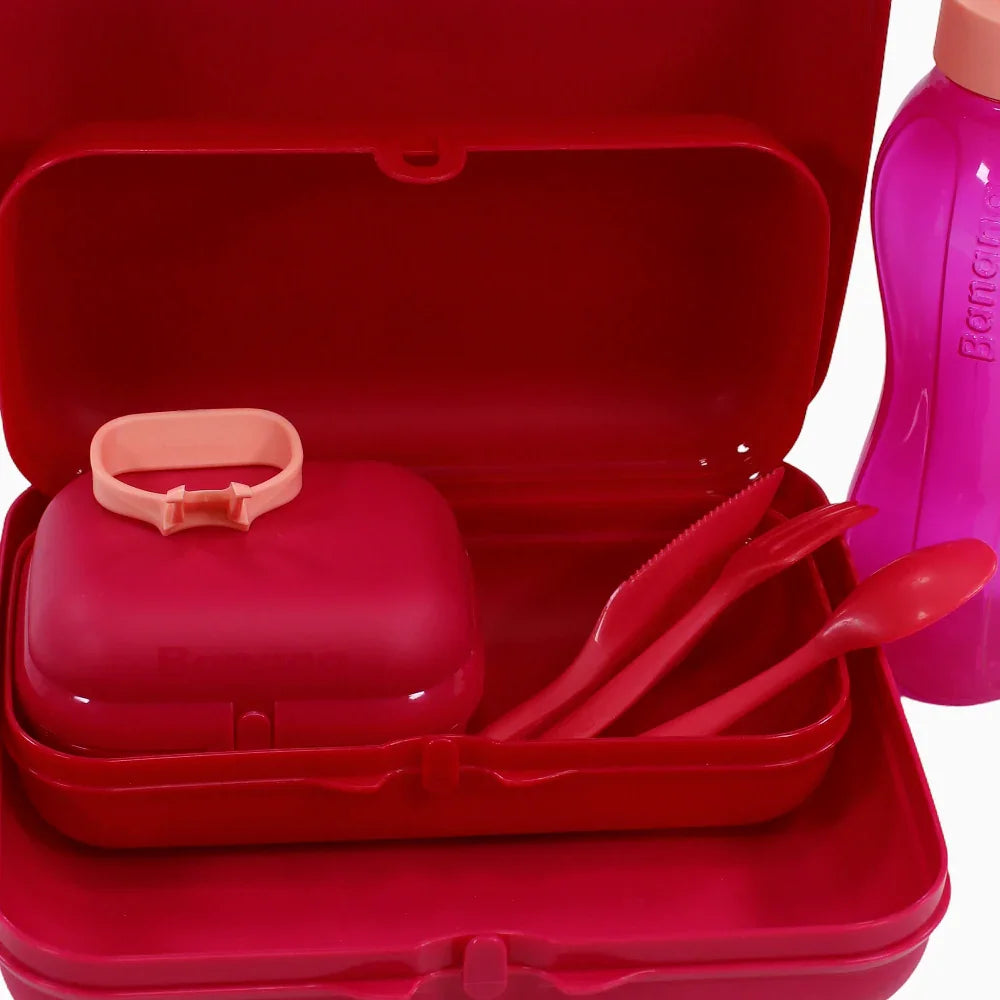 Fuchsia Plastic Lunch Box Set – (5-in-1 Easy Lock)