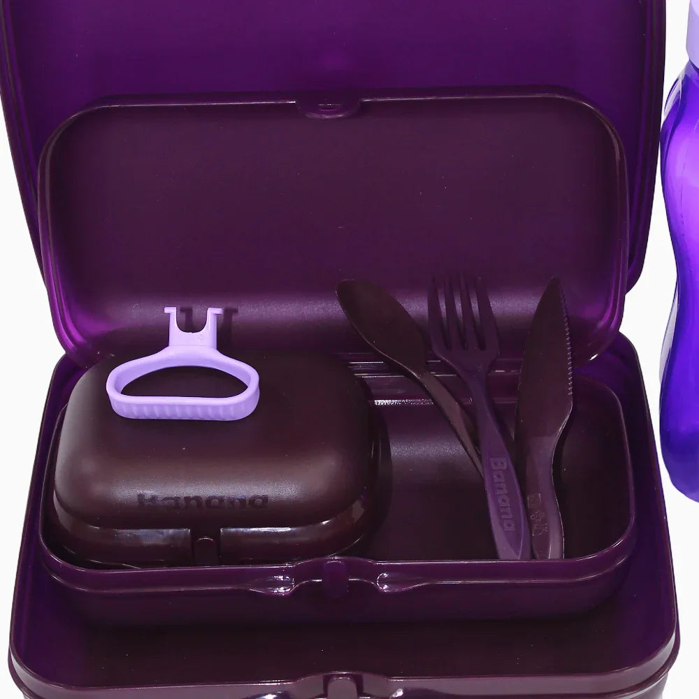 Purple Plastic Lunch Box Set – (5-in-1 Easy Lock)
