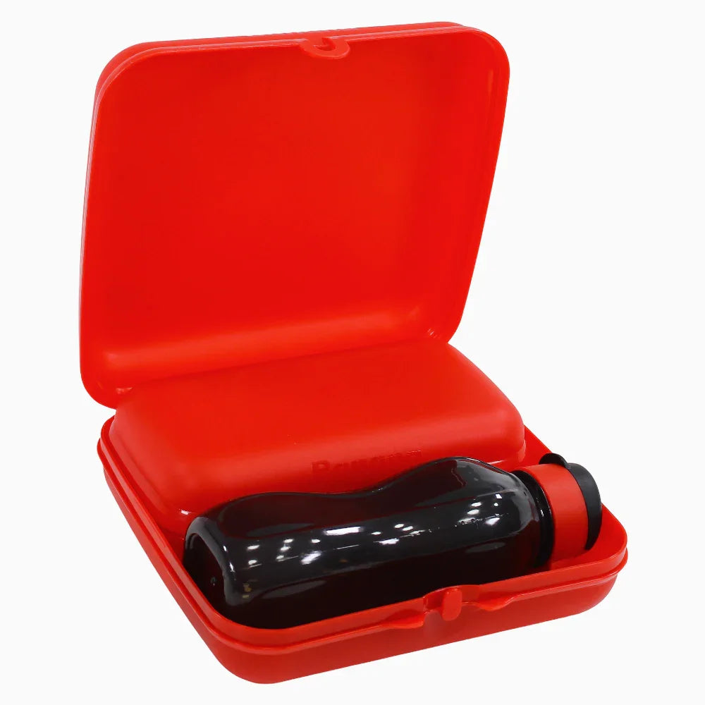 Red Plastic Lunch Box Set – (5-in-1 Easy Lock)