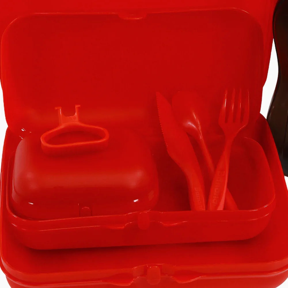 Red Plastic Lunch Box Set – (5-in-1 Easy Lock)