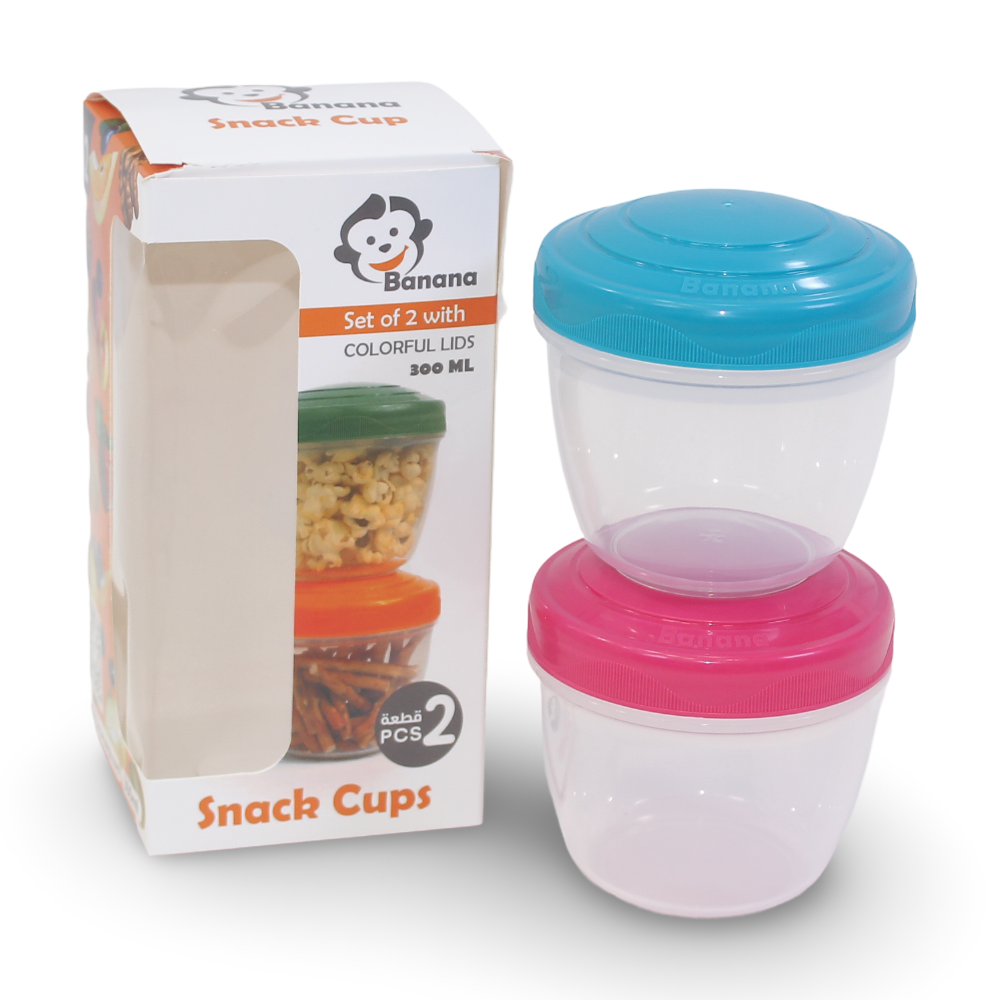 Banana Snack Cups 300ml Set of 2 – Fuchsia & Turquoise - Baby Essentials