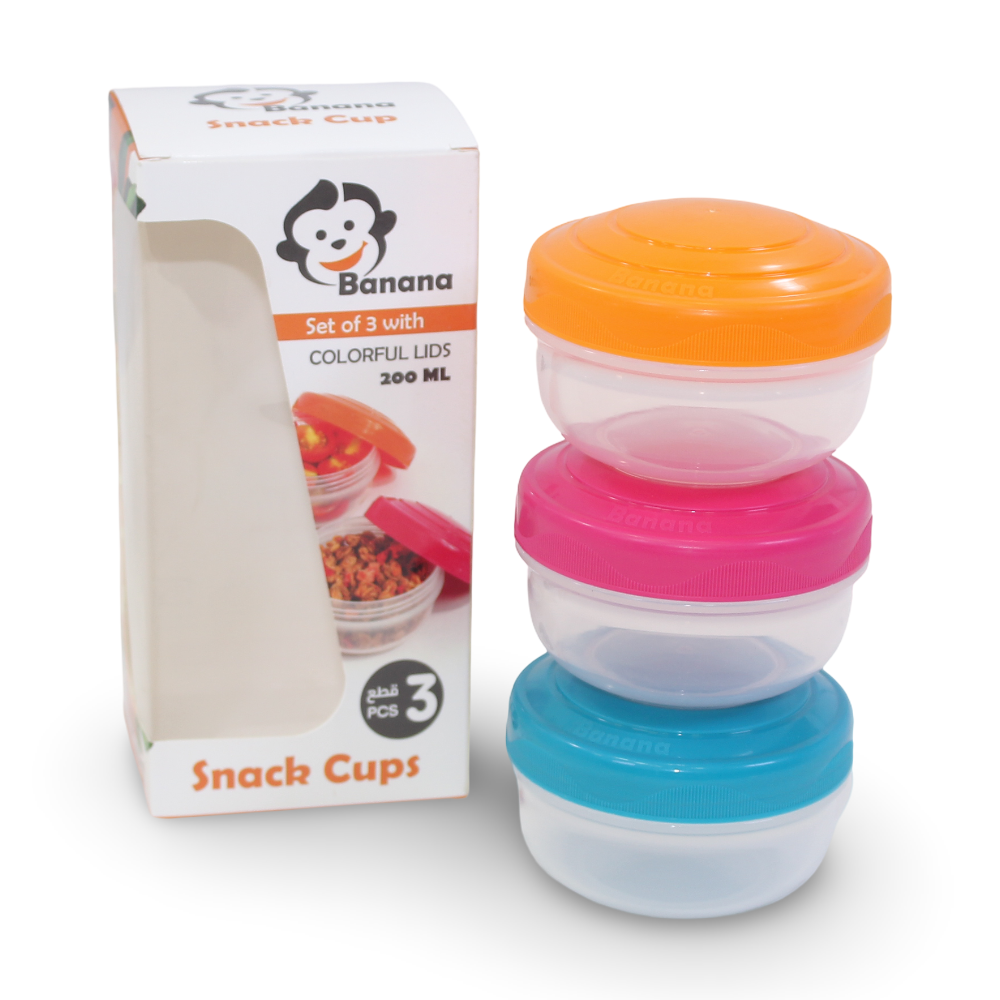 Banana Snack Cups 200 ml – Set of 3 (Fuchsia & Turquoise & Orange) - Baby Essentials