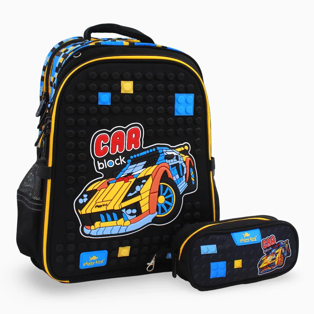 Car Block School Set – 17 Inches (Backpack & Pencil Case)