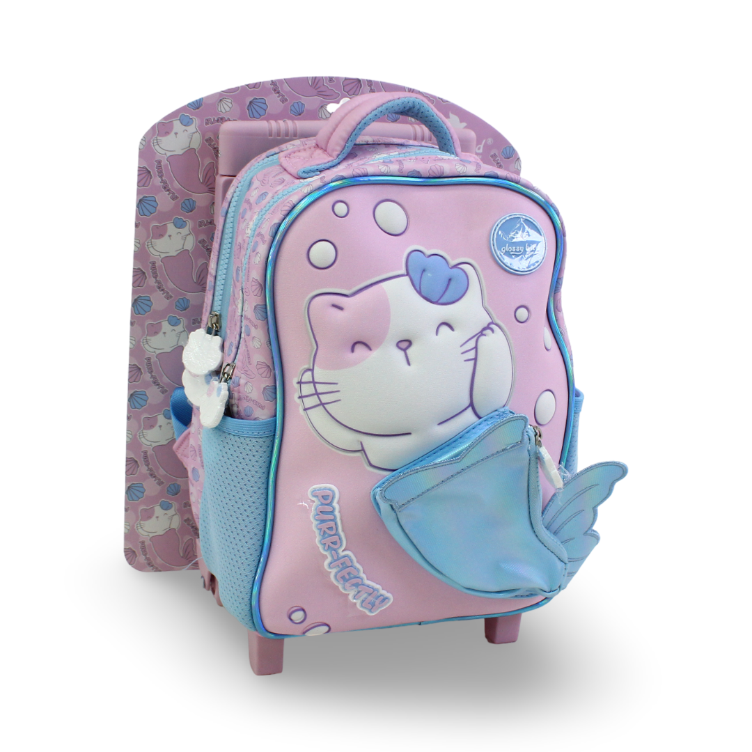 Glossy Bird Purr-Fectly Backpack – Pink & Baby Blue ( 12 Inches ) - School