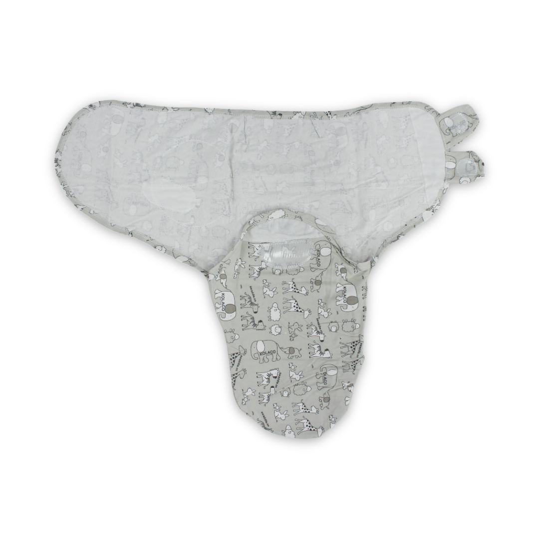 Kolaco Cotton Baby Swaddle – Grey with Animals Print
