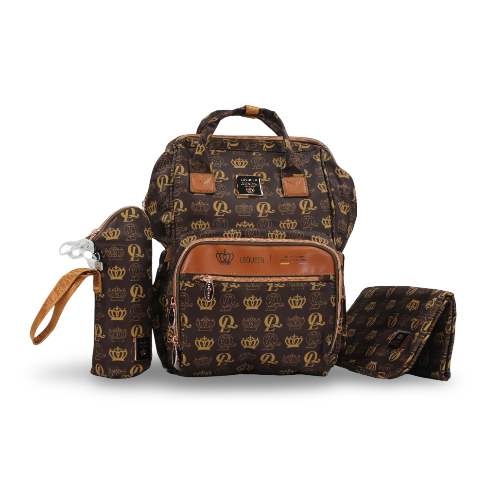 LeQueen Diamond 8th Special Edition Soft Waterproof Diaper Bag – Brown & Gold - Baby Essentials