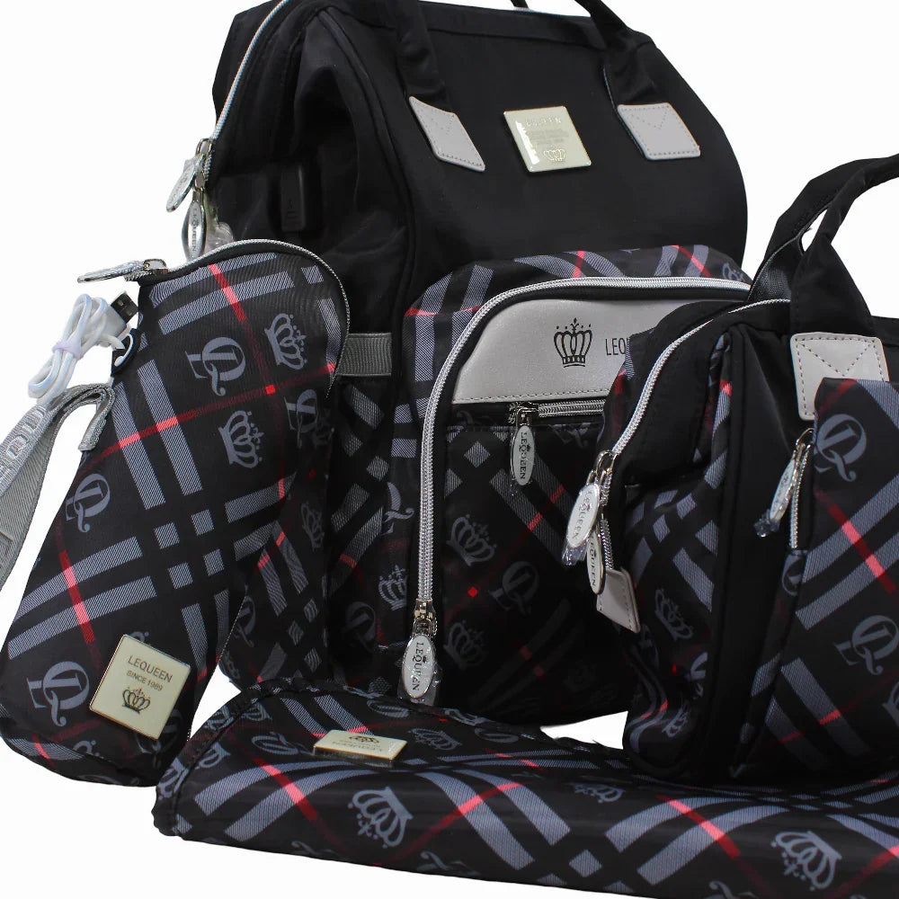 LeQueen Diamond 8th Special Edition Soft Waterproof Diaper Bag Set - Black
