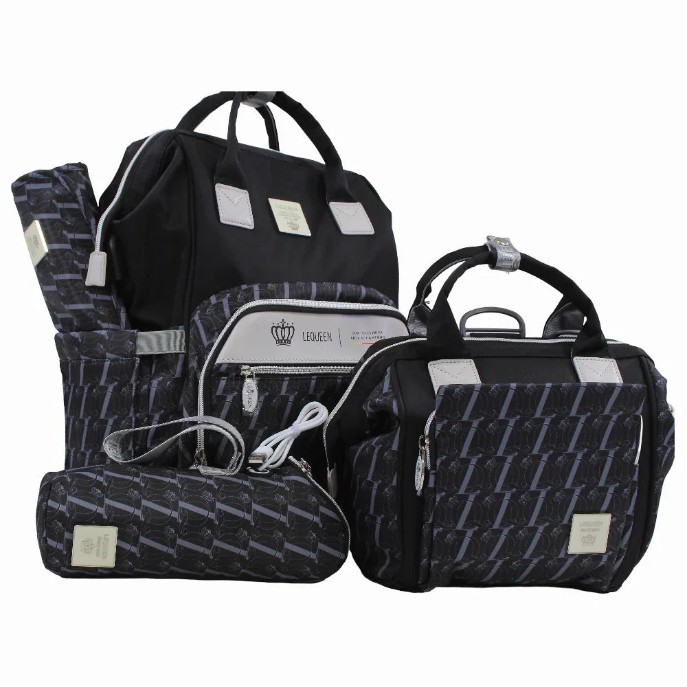 LeQueen Diamond 8th Special Edition Soft Waterproof Diaper Bag Set - Black
