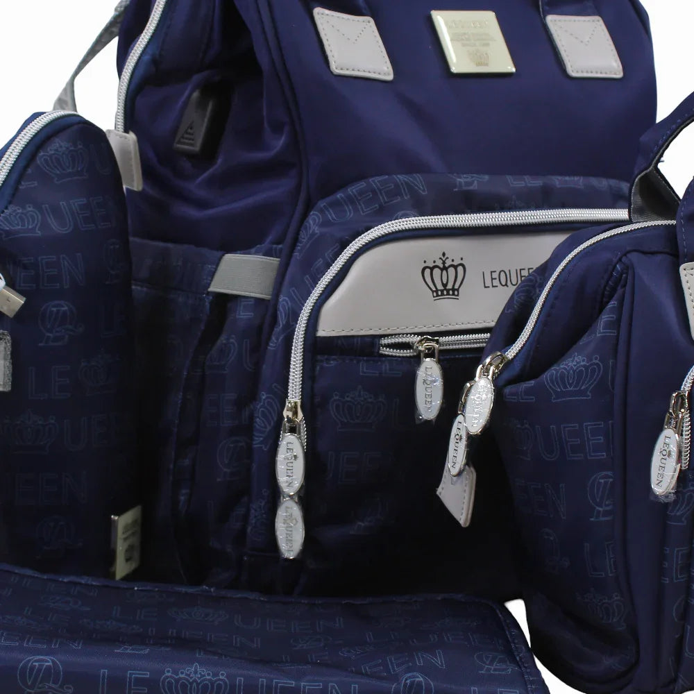 LeQueen Diamond 8th Special Edition Soft Waterproof Diaper Bag Set - Navy Blue