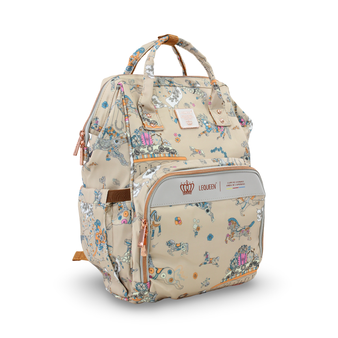 LeQueen Diaper Backpack – Beige with Horse Print - Various
