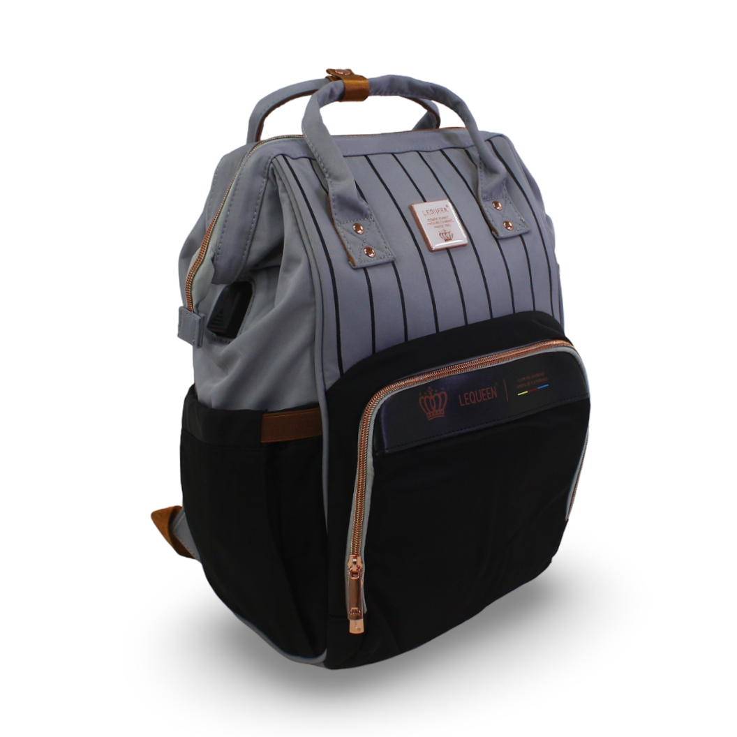 LeQueen Diamond 8th Generation Diaper Backpack – Striped Grey & Black - Various