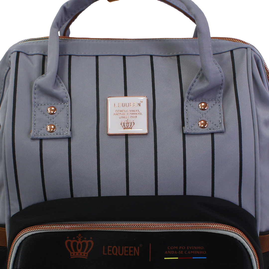 LeQueen Diamond 8th Generation Diaper Backpack – Striped Grey & Black