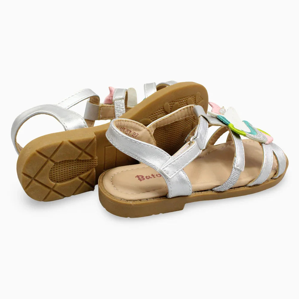 Girls Leather Sandals – Silver with Unicorn Detail