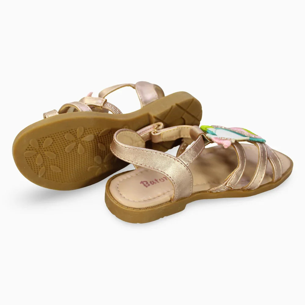 Girls Leather Sandals – Gold with Unicorn Detail