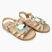 Girls Leather Sandals – Gold with Unicorn Detail