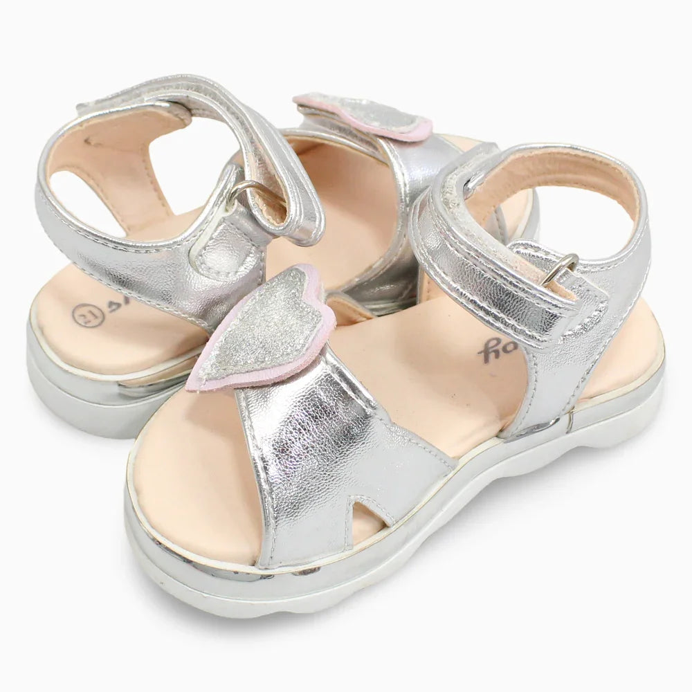 Girls Leather Sandals - Cute Heart Detail