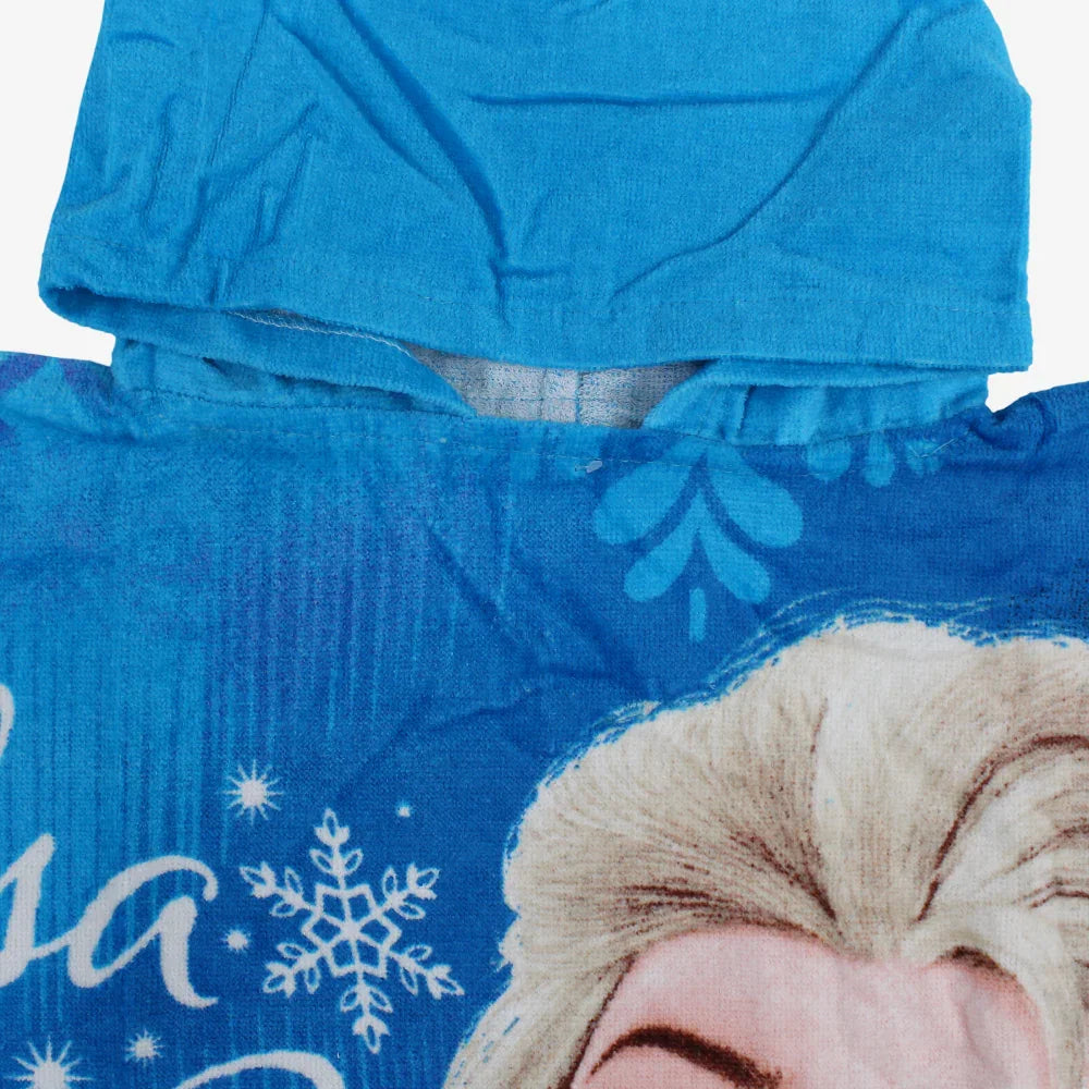 Girls Poncho Beach Towel with Hoodie - Turquoise with Frozen Print