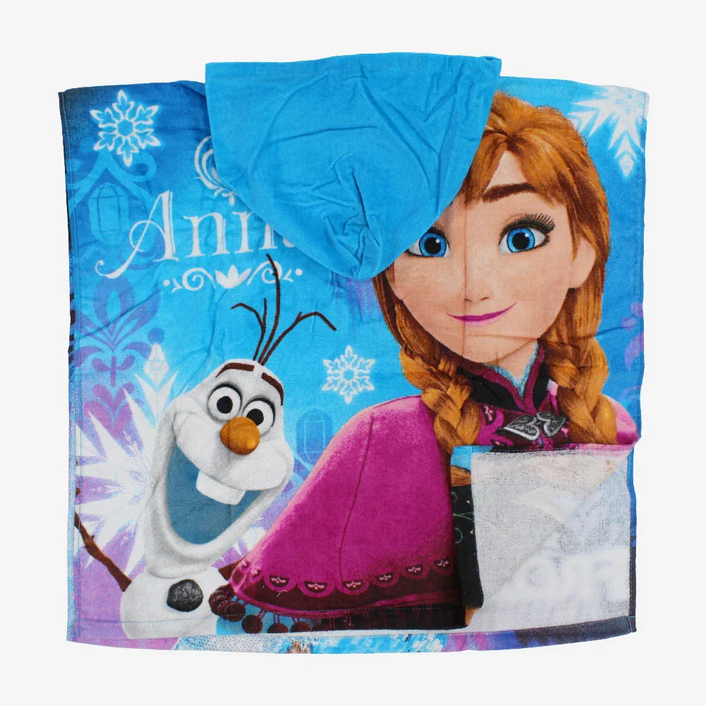 Girls Poncho Beach Towel with Hoodie - Turquoise with Frozen Print