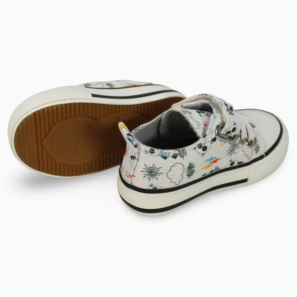 Unisex Canvas Sneakers - White with Panda Detail
