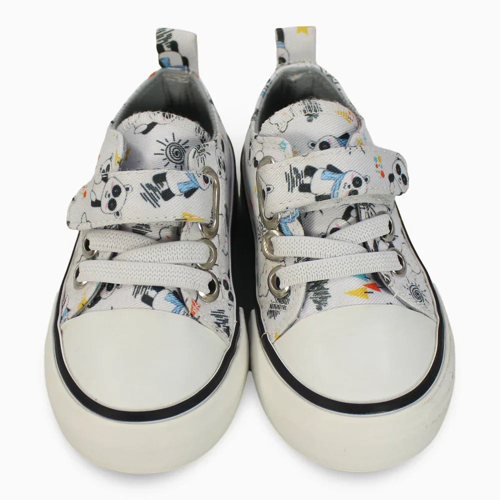 Unisex Canvas Sneakers - White with Panda Detail
