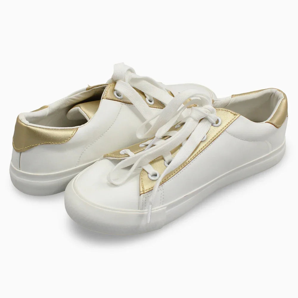Girls Leather Shoes - White/Gold