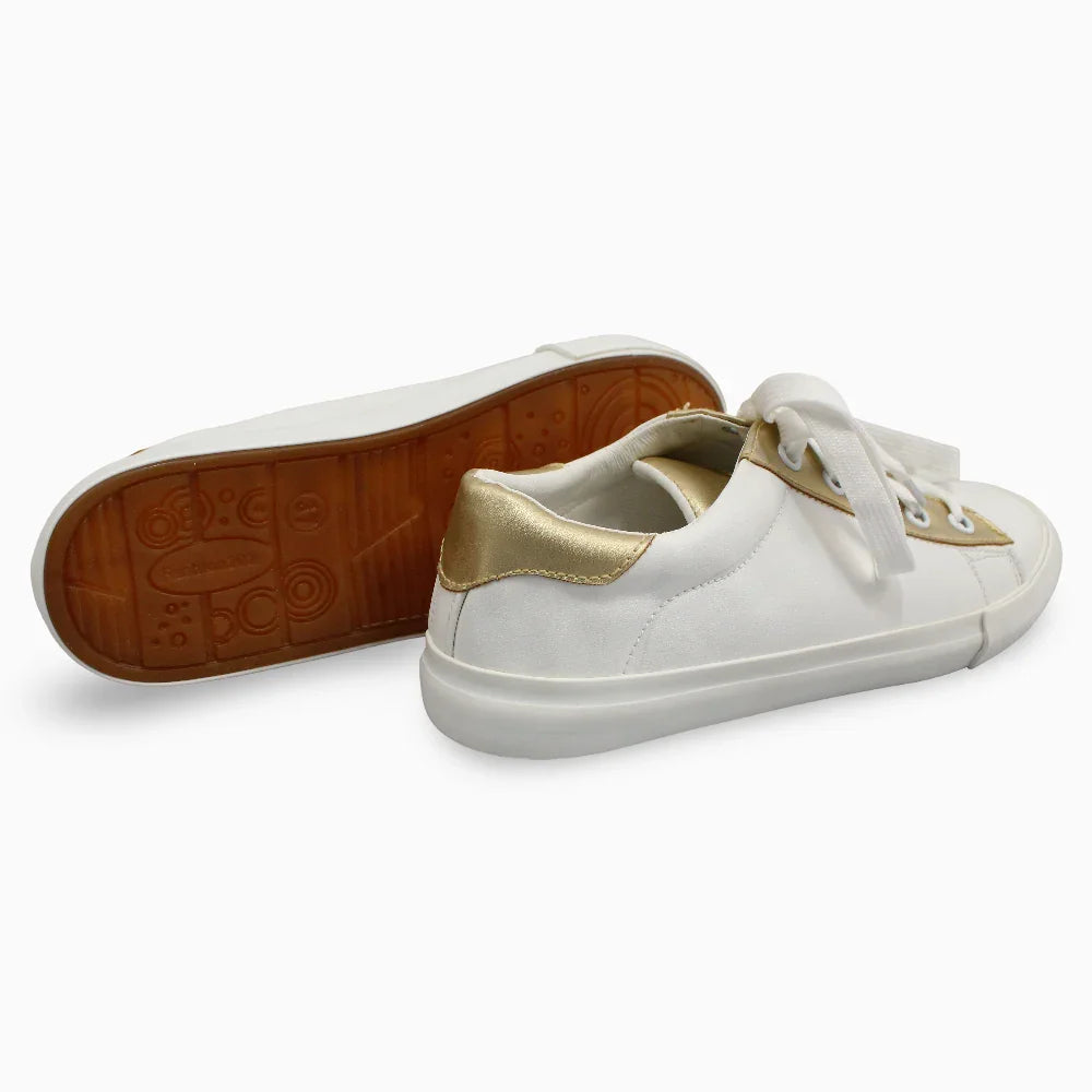Girls Leather Shoes - White/Gold