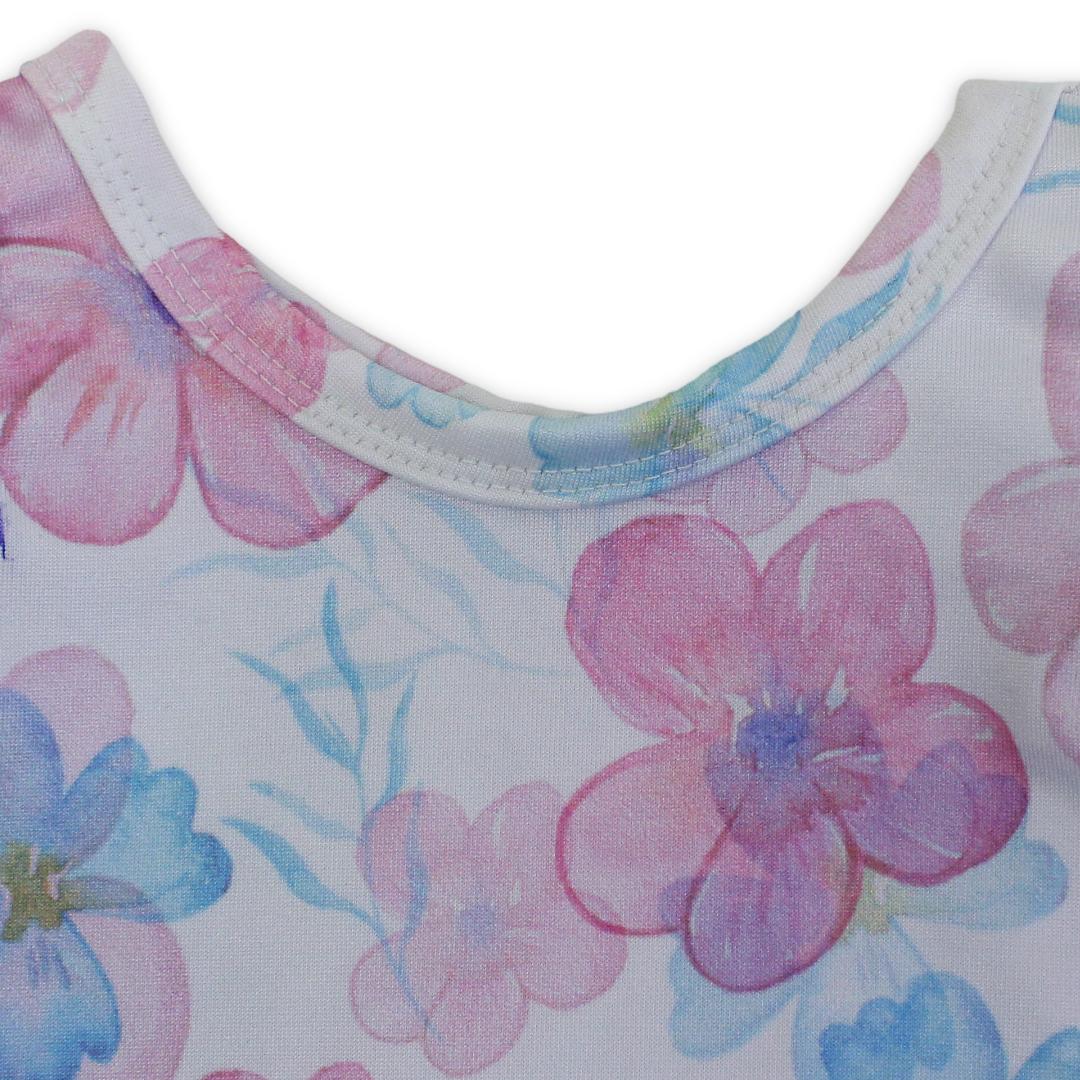 Baby Girls One-Piece Swimsuit – White with Flowers Print