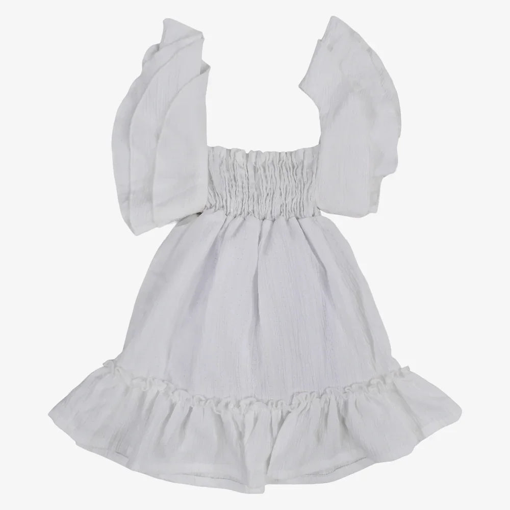 Baby Girls White Ruffled Shoulders Dress