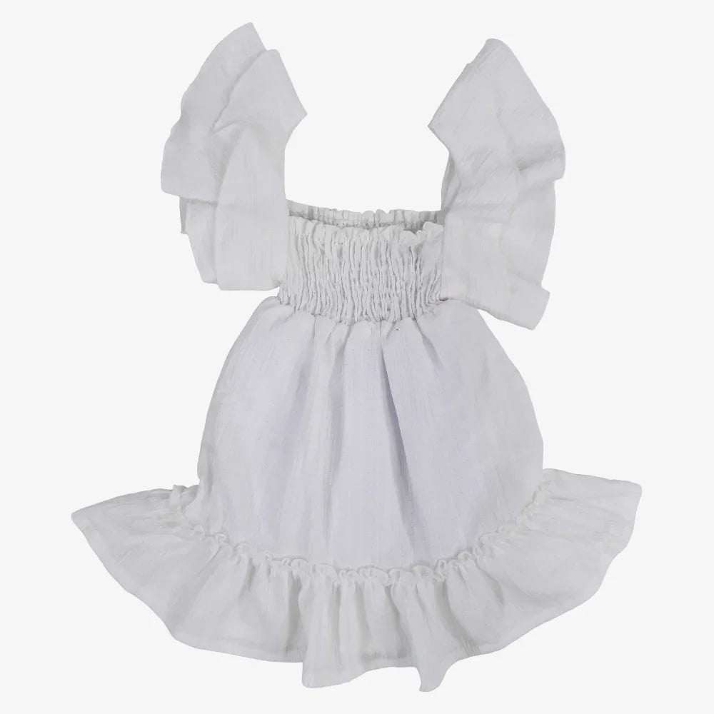 Baby Girls White Ruffled Shoulders Dress - Clothing - Bebic