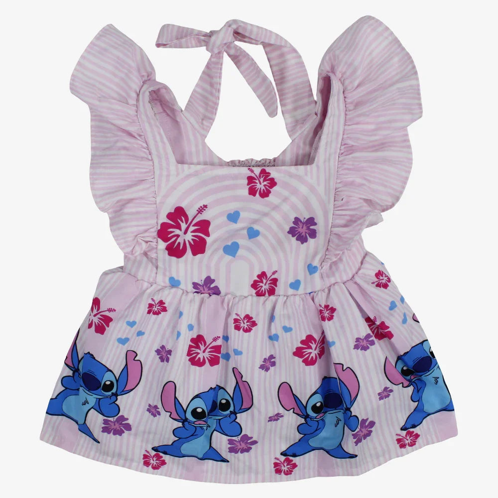 Baby Girls Cotton Dress – Light Pink with Stitch Print