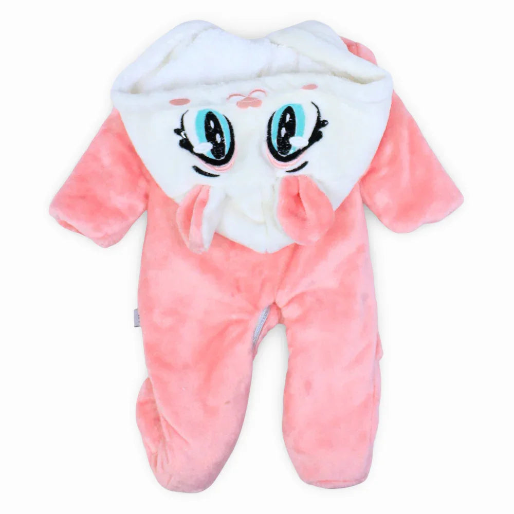 Baby Girls Velvet Hooded Baby Footie – Watermelon with Cat Design