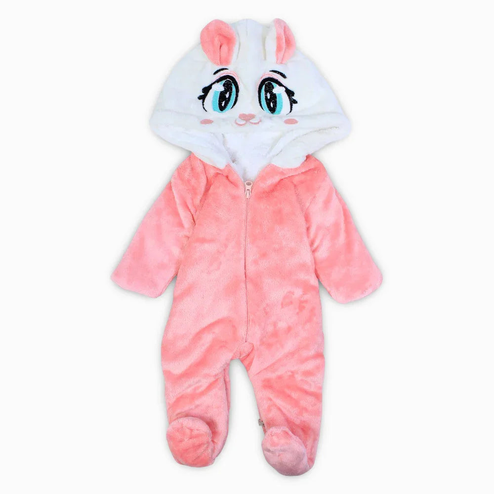Baby Girls Velvet Hooded Baby Footie – Watermelon with Cat Design