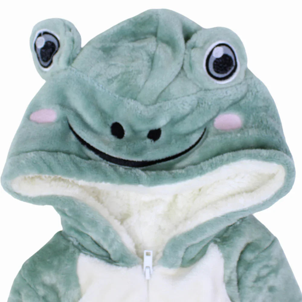 Unisex Baby Velvet Hooded Baby Footie – Mint with Frog Design