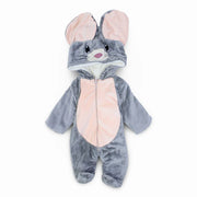 Unisex Baby Velvet Hooded Baby Footie – Grey with Mouse Design