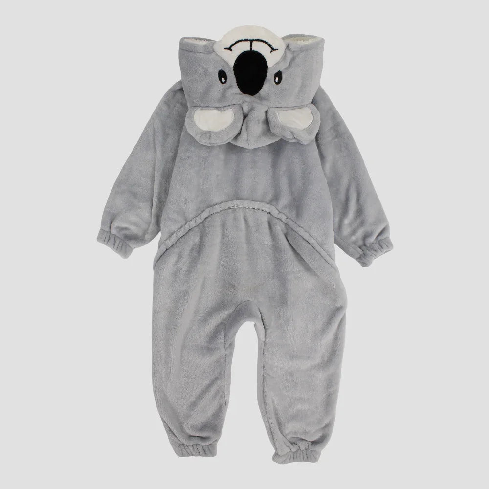 Smiling Koala Long-Sleeved Fleeced Hooded Footless Onesie